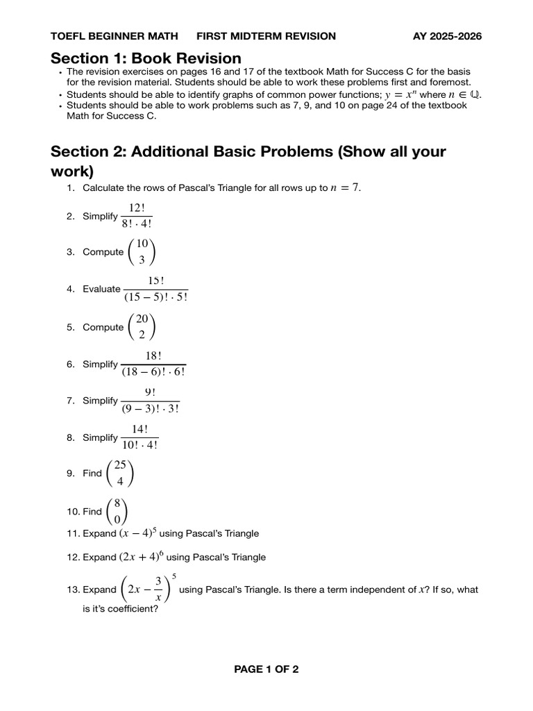 TOEFL Math Midterm Revision 2025-2026 | PDF | Chess | Chess Theory