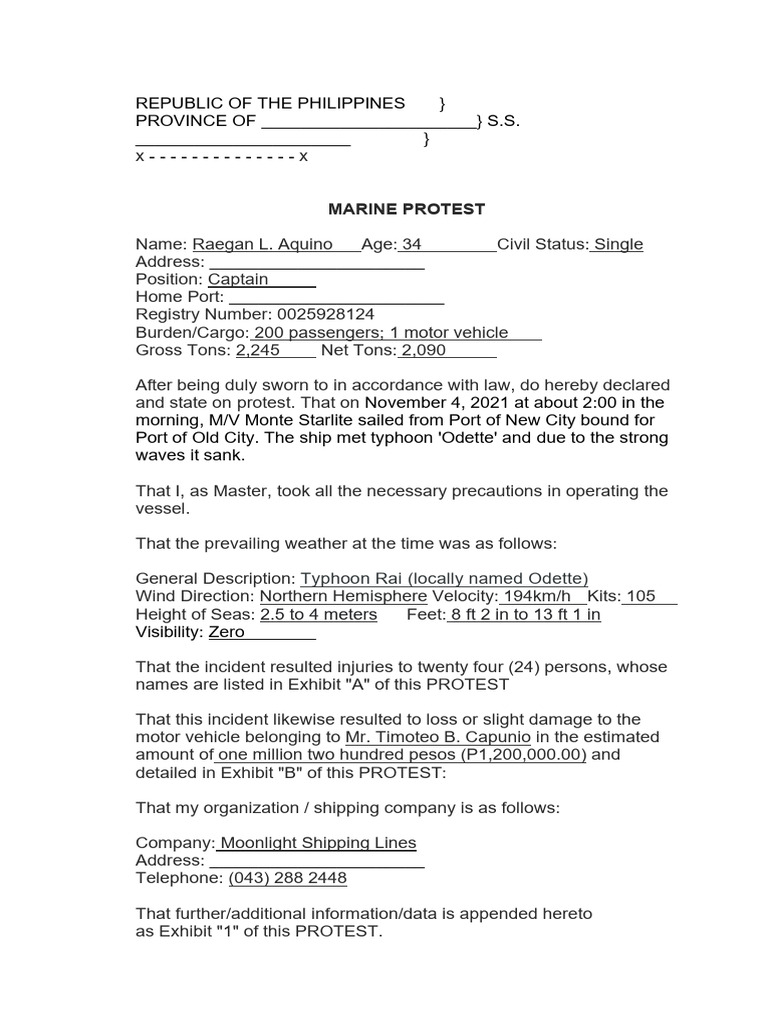 Marine Protest for Sinking Incident | PDF