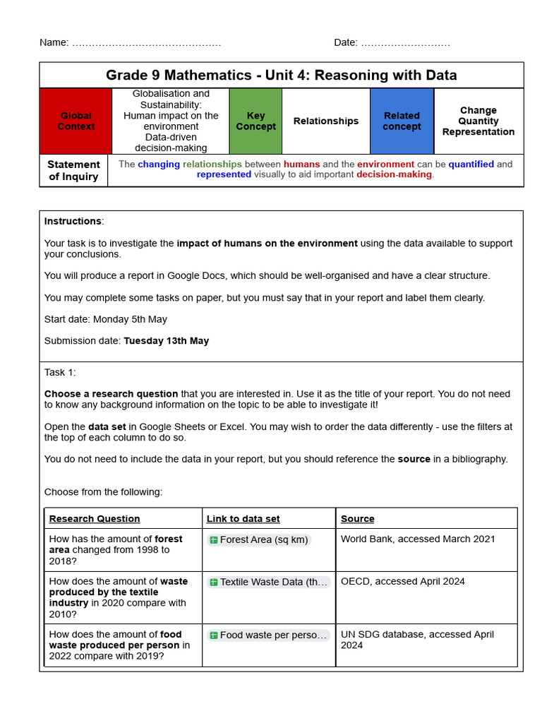 Grade 9 Data Reasoning Project | PDF | Quartile