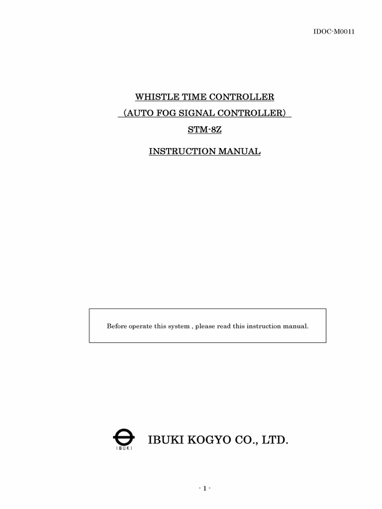 Auto Fog Signal Controller STM-8Z W A150E Instruction Manual | PDF