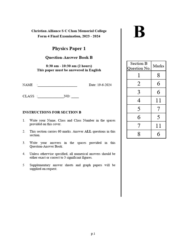 Form 4 Physics Exam Paper 2023-2024 | PDF | Force | Lever