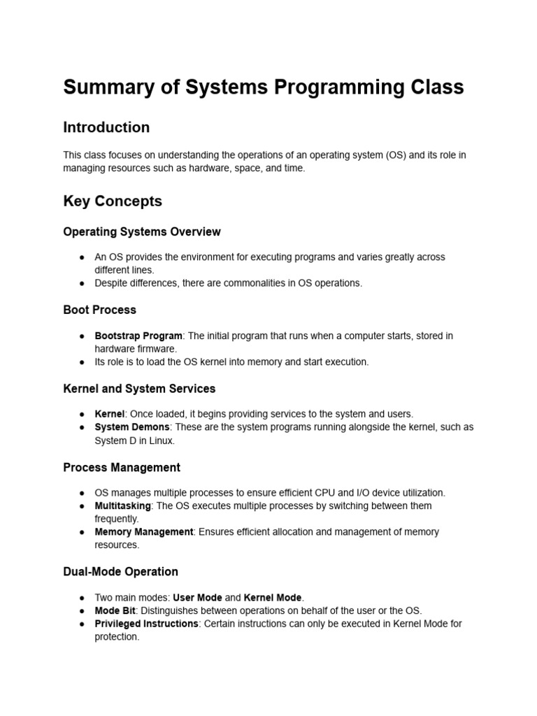 Summary of Systems Programming Class | PDF