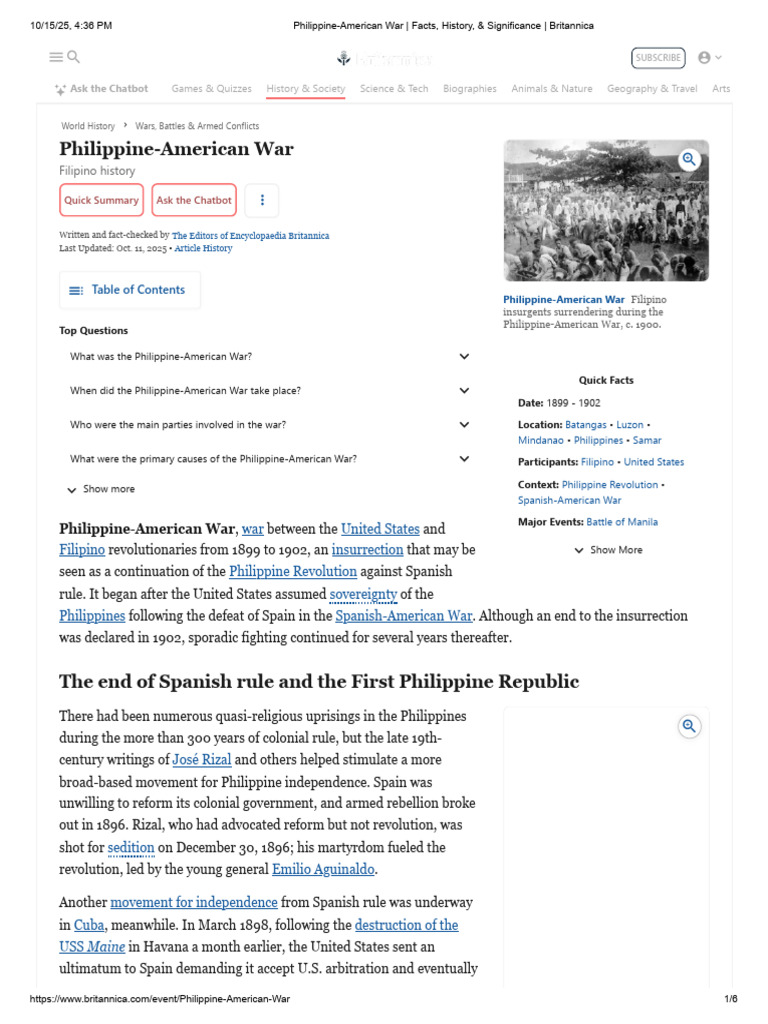 Overview of the Philippine-American War | PDF | Philippines | Conflicts