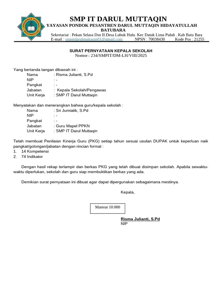 Format Penilaian PKG | PDF