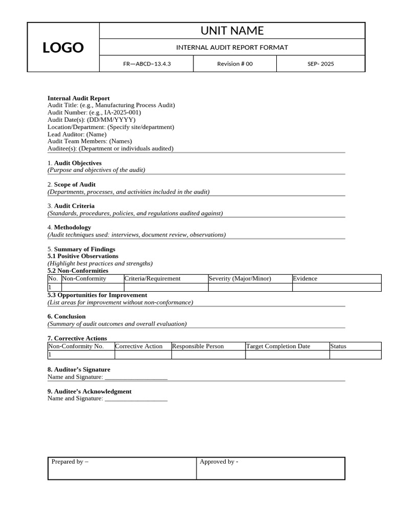 Internal Audit Report Template | PDF