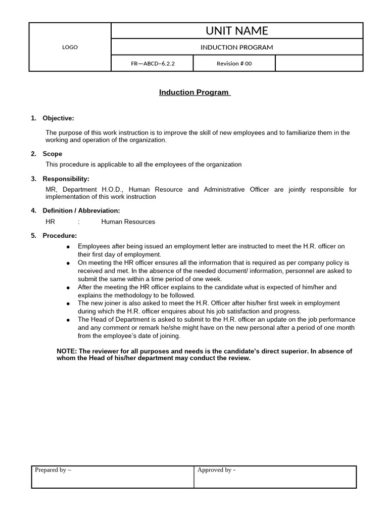 Induction Program for New Employees | PDF