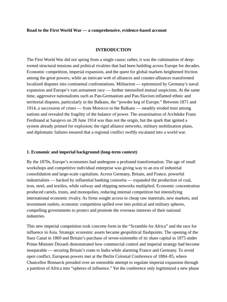 Causes of the First World War Explained | PDF | Otto Von Bismarck ...