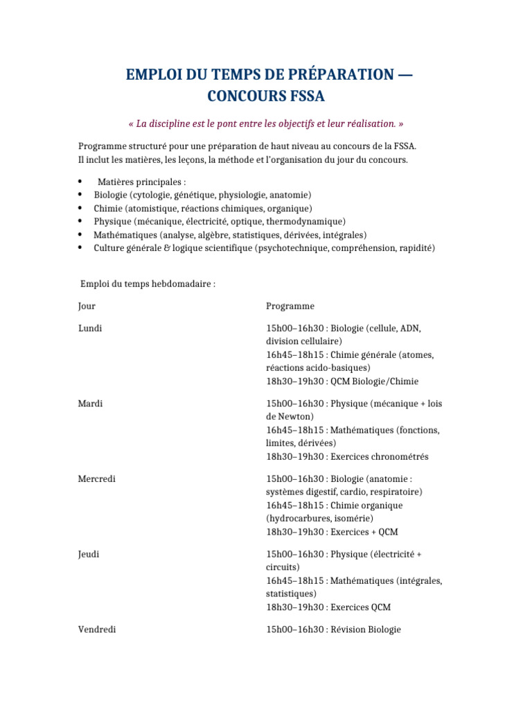 Préparation au Concours FSSA | PDF | Biologie | Chimie