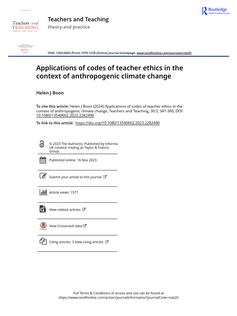 Applications of Codes of Teacher Ethics in The Context of Anthropogenic ...