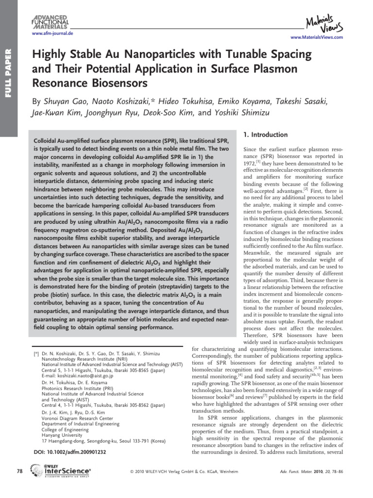 Highly Stable Au Nanoparticles With Tuna | PDF | Surface Plasmon ...