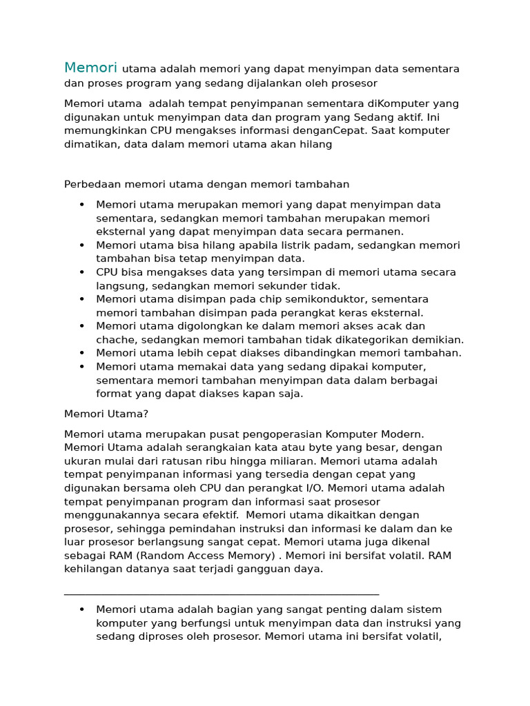 Memori Utama: Pengertian dan Jenisnya | PDF
