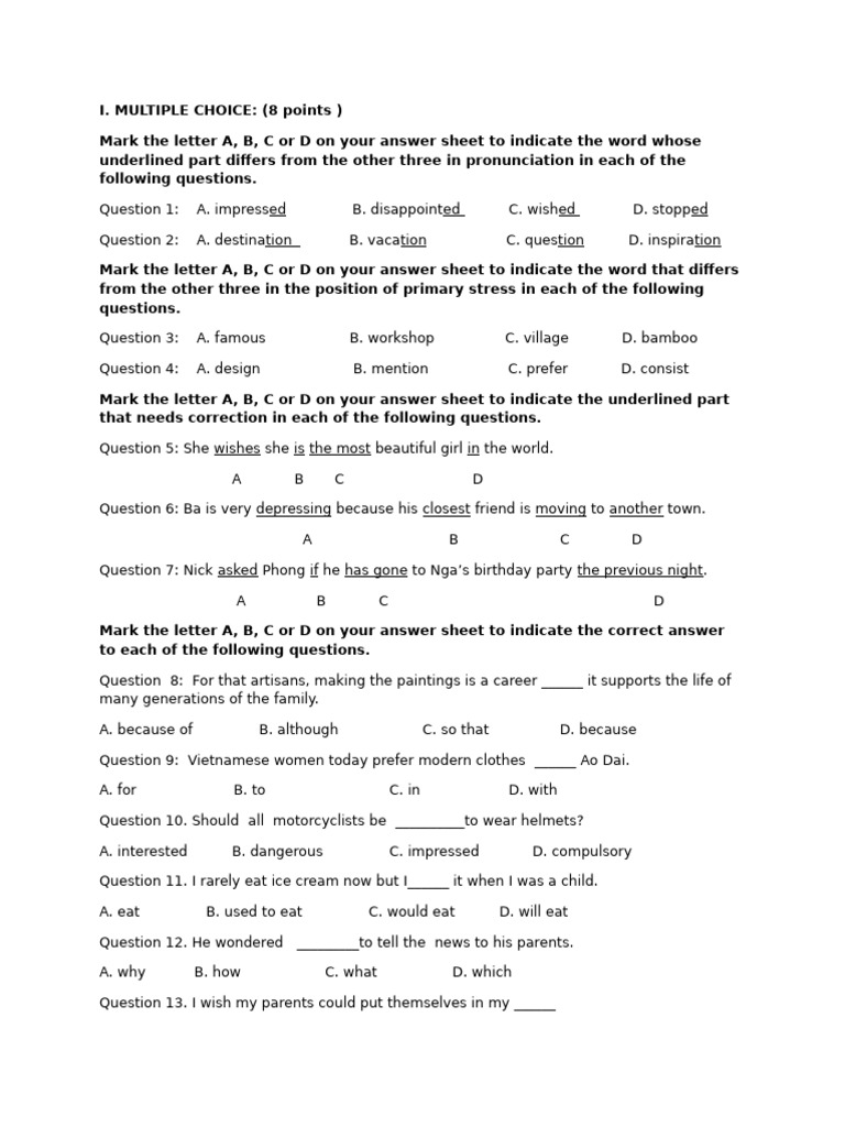 English Language Exam Practice Questions | PDF | Healthy Diet | Jeans