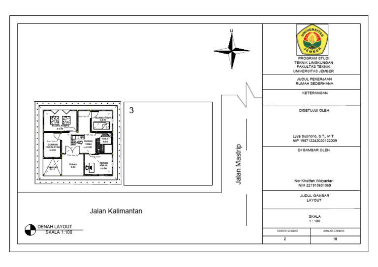 Denah Layout Rumah Sederhana 1:100 | PDF