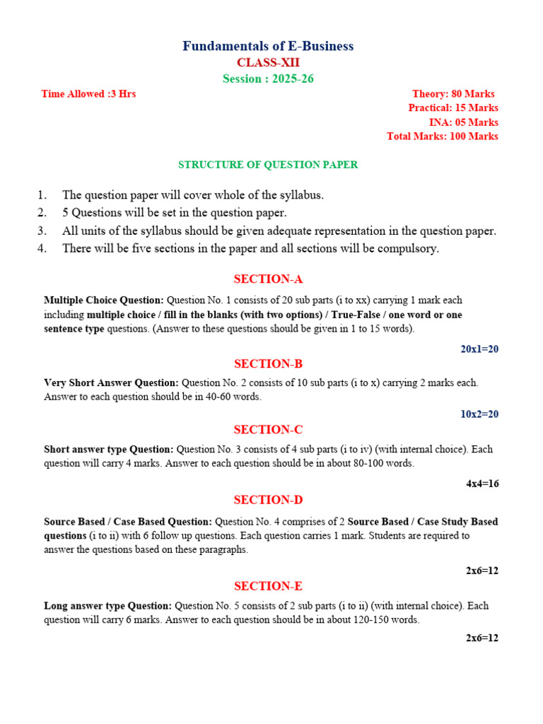 Class XII E-Business Exam Structure | PDF