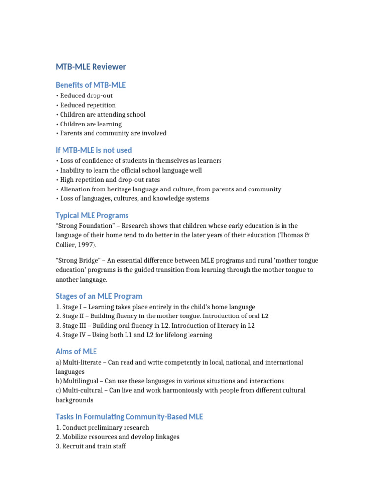 Benefits and Stages of MTB-MLE Programs | PDF | Semantics | Word