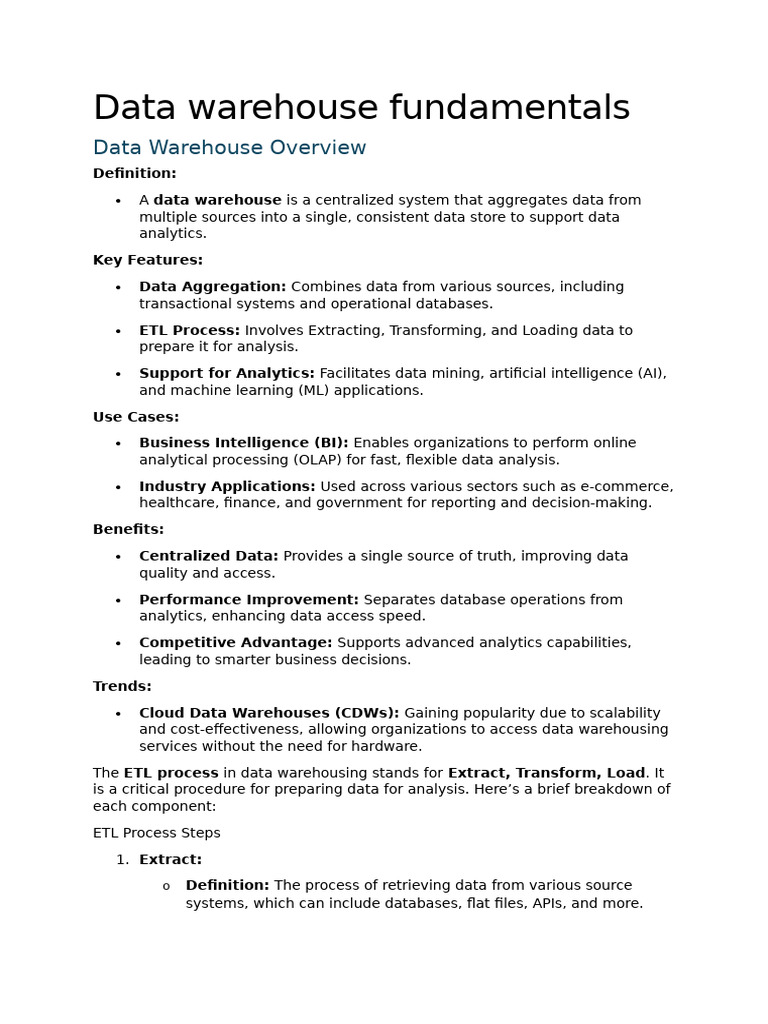 Data Warehouse Fundamentals | PDF | Data Warehouse | Cloud Computing
