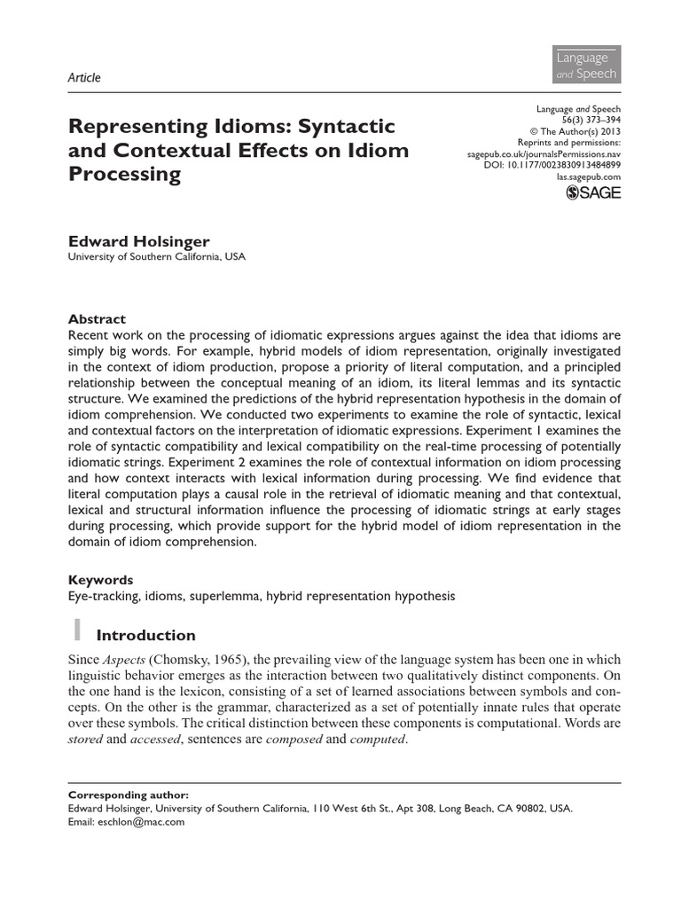 Idiom Processing: Syntax and Context Effects | PDF | Idiom | Semantics