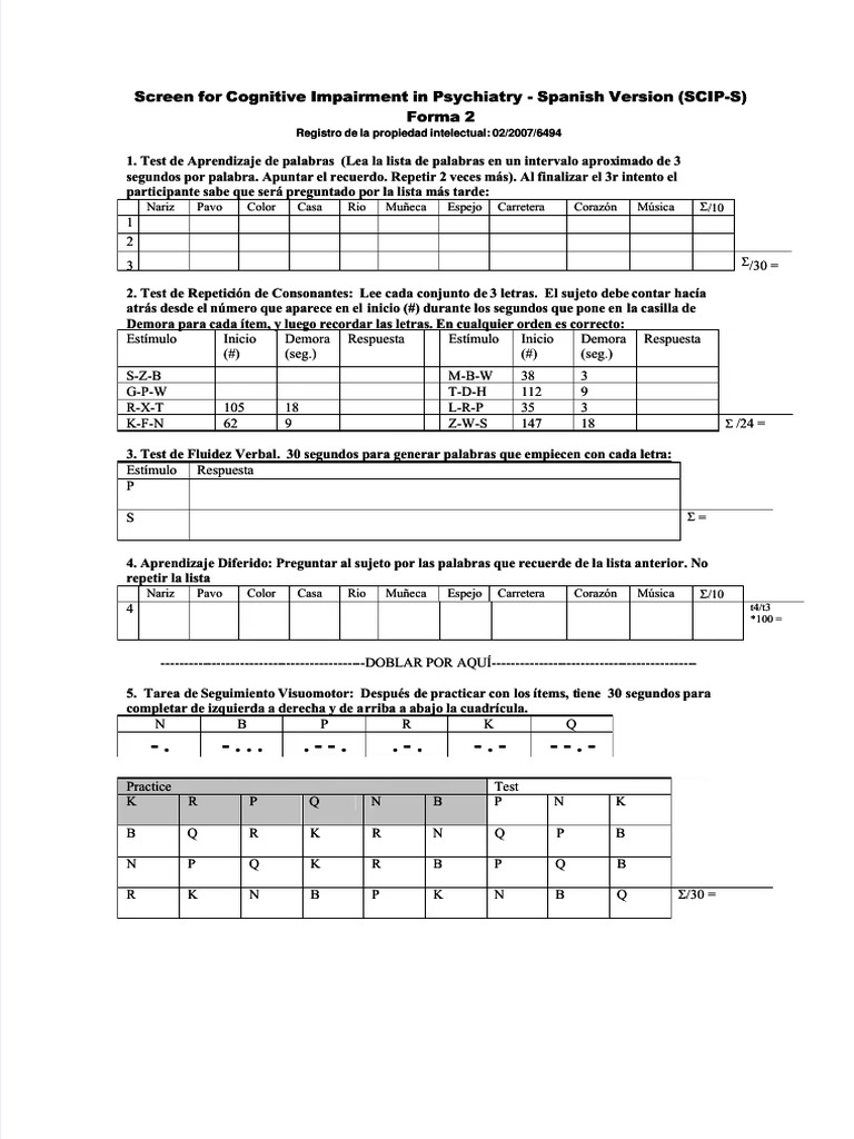 Evaluación Cognitiva en Psiquiatría SCIP-S | PDF | Cognición | Ciencia ...