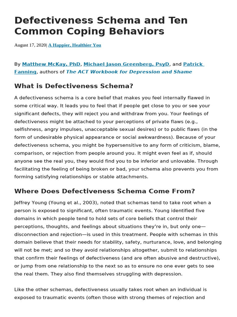 Understanding Defectiveness Schema | PDF | Schema (Psychology ...