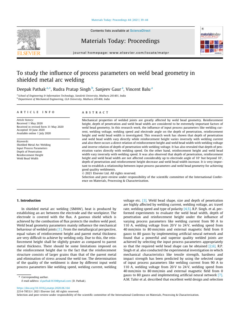 To Study The Influence of Process Parameters On Weld Bead Geometry in ...