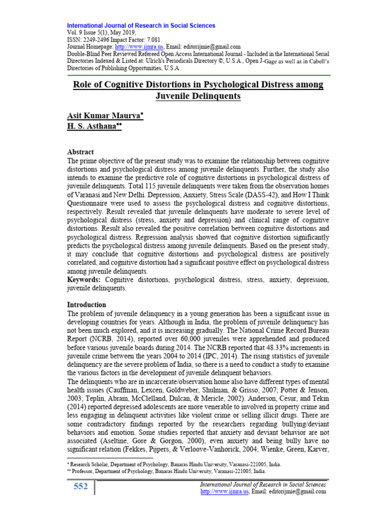 Cognitive Distortions in Juvenile Delinquents | PDF | Juvenile ...