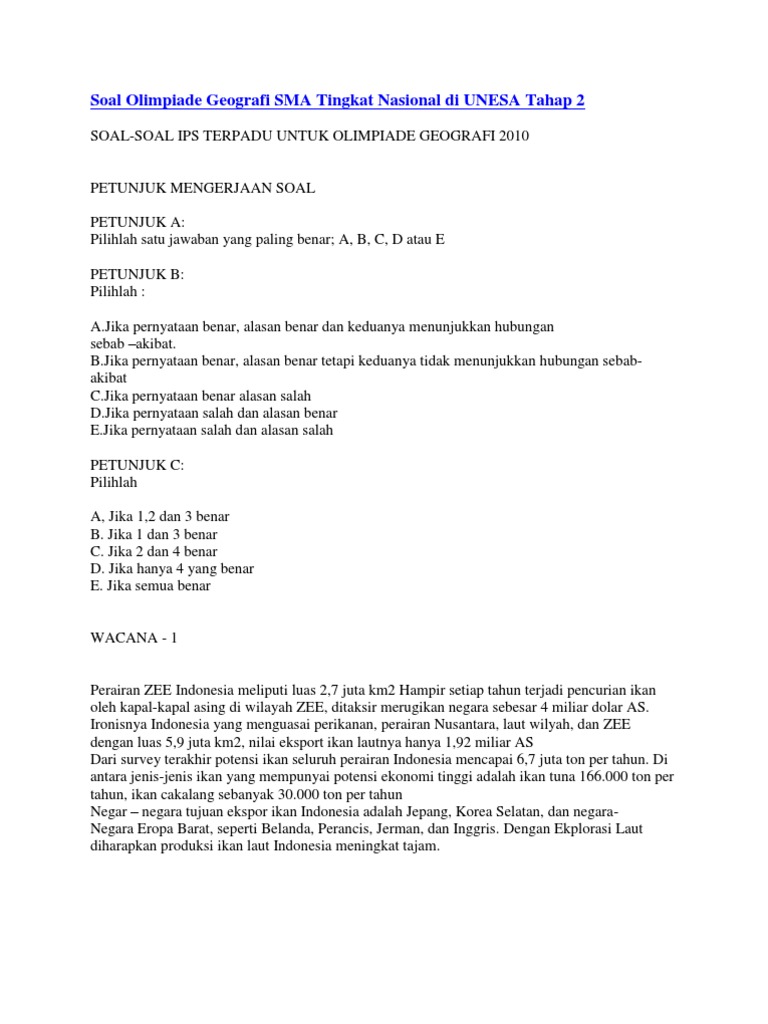 Soal Olimpiade Geografi Guru Paud