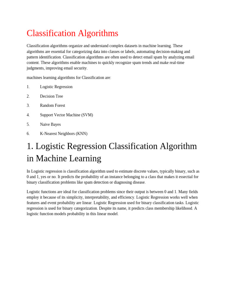 Overview of Classification Algorithms | PDF | Support Vector Machine ...
