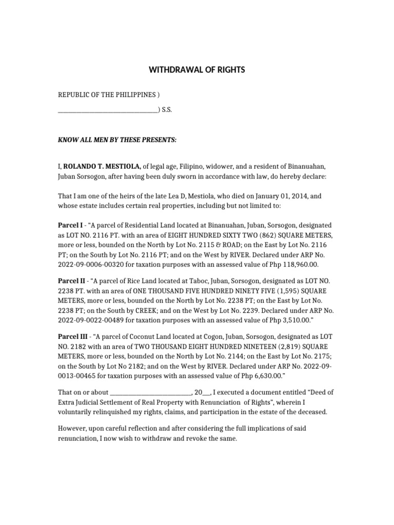 Withdrawal - of - Rights - Template - Edited PRINT NAAA - New | PDF ...