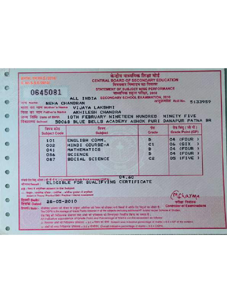 10th Marksheet Compressed | PDF