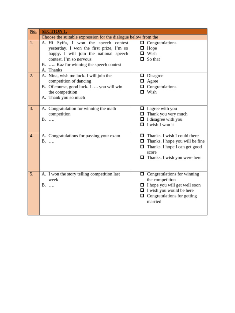 Dialogue Expressions for Congratulations | PDF