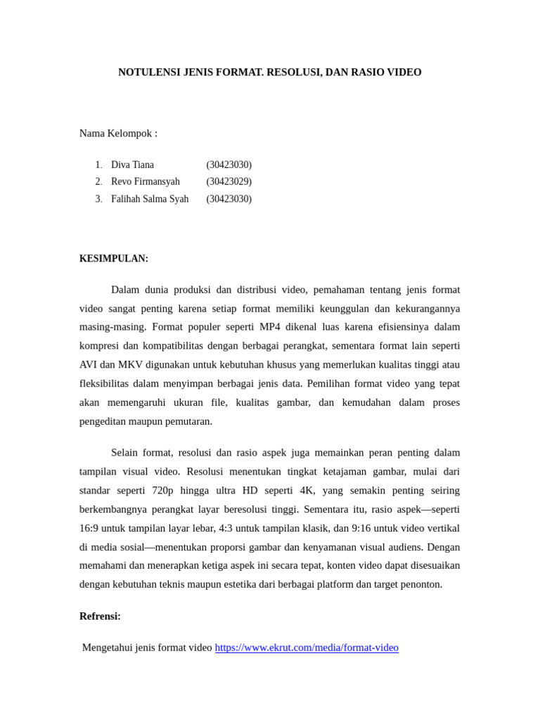 Format, Resolusi, dan Rasio Video | PDF