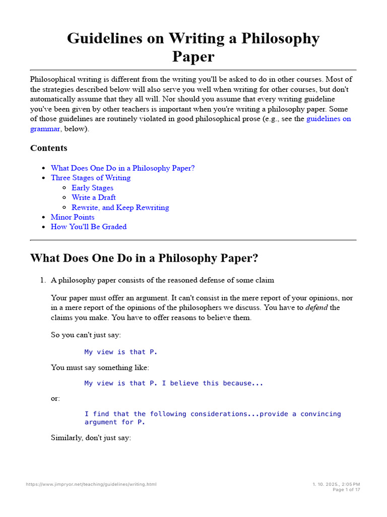 Guidelines on Writing a Philosophy Paper | PDF | Idea | David Hume