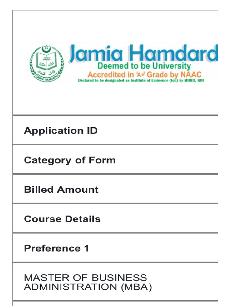 Jamia Application Form | PDF