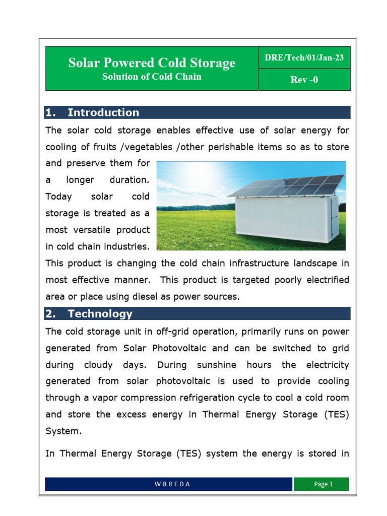 Solar Cold Storage Solutions Overview | PDF | Solar Panel | Energy Storage