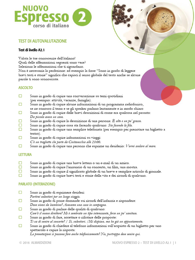 Nuovo Espresso 2 Test | PDF