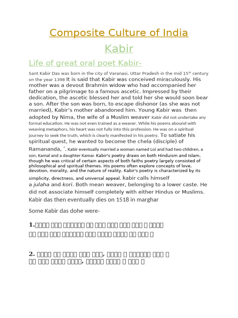 Kabir and Guru Nanak: Spiritual Legacies | PDF | Guru Nanak | Indian ...