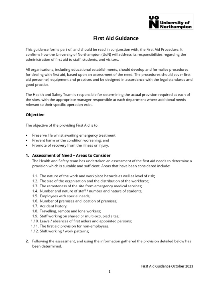 University First Aid Guidance 2023 | PDF | First Aid | Emergency Department