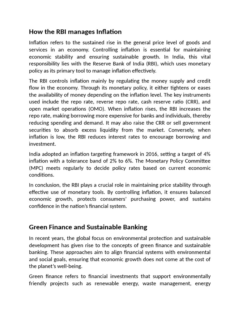 RBI's Role in Managing Inflation | PDF | Reserve Bank Of India | Inflation