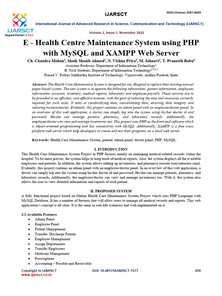E-Health Centre System: PHP & MySQL | PDF | World Wide Web | Internet & Web