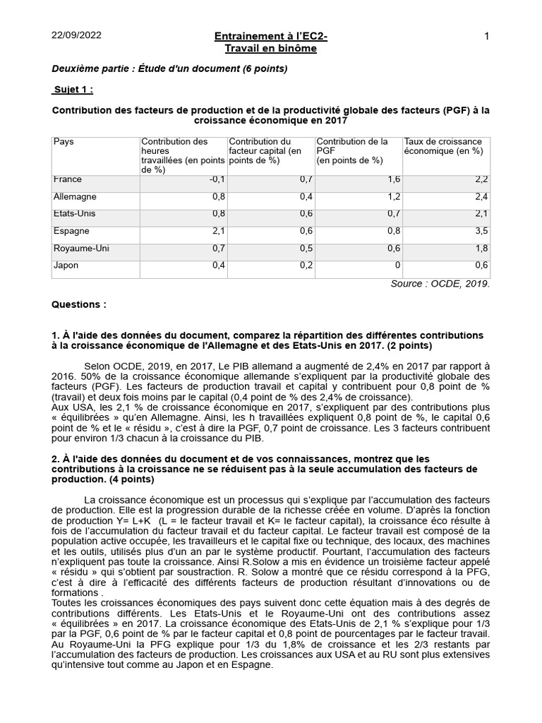 DM N 1 EC2 Contribution A La Croissance Correction - Copie | PDF ...