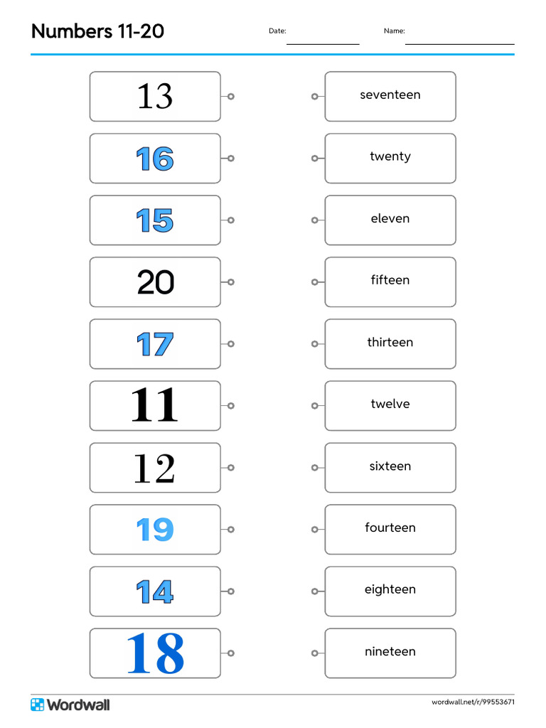 Numbers 11 20 Match Up Line Drawing | PDF