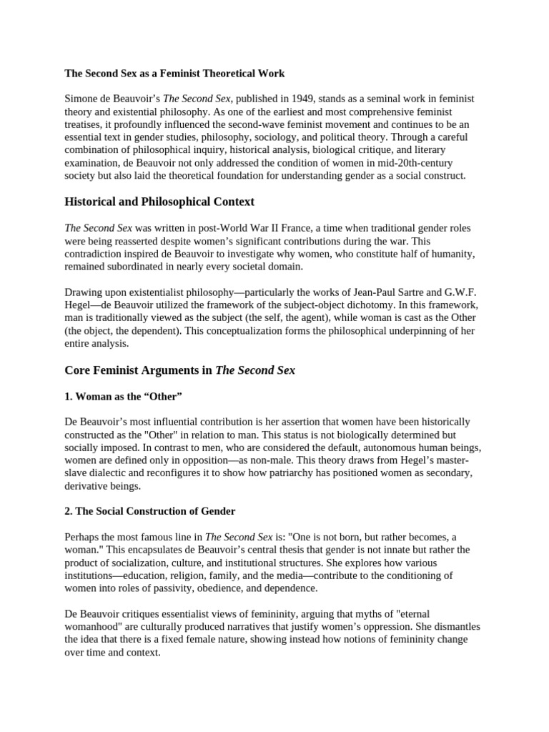 The Second Sex: Feminist Theory Insights | PDF | Gender Studies | Feminism