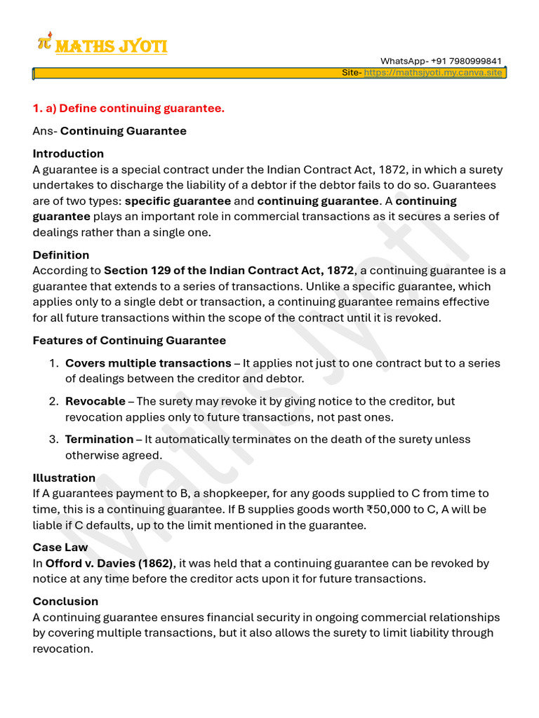 Understanding Continuing Guarantee in Law | PDF | Guarantee | Law Of Agency