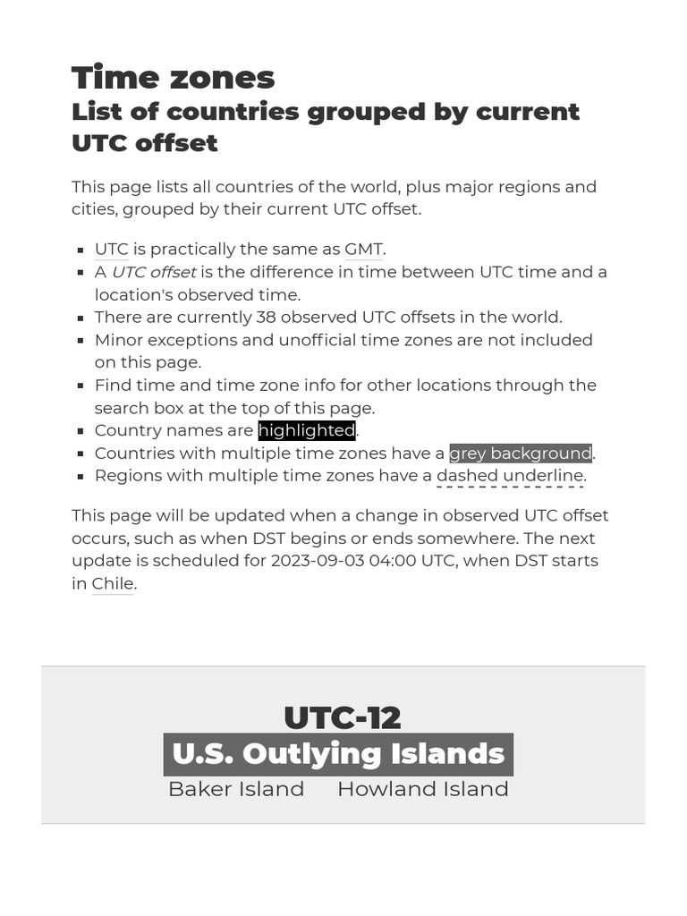 Global Time Zones and UTC Offsets | PDF | Geography