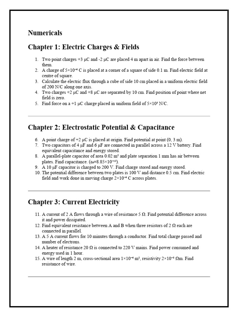 Electric Charges and Fields Exercises | PDF | Magnetic Field | Capacitance