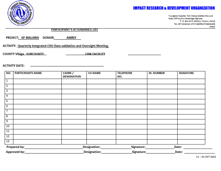 CHU Quarterly Partcipants Sheet | PDF