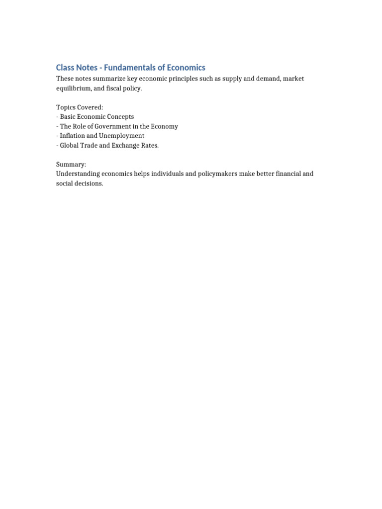 Economics Fundamentals Class Notes | PDF