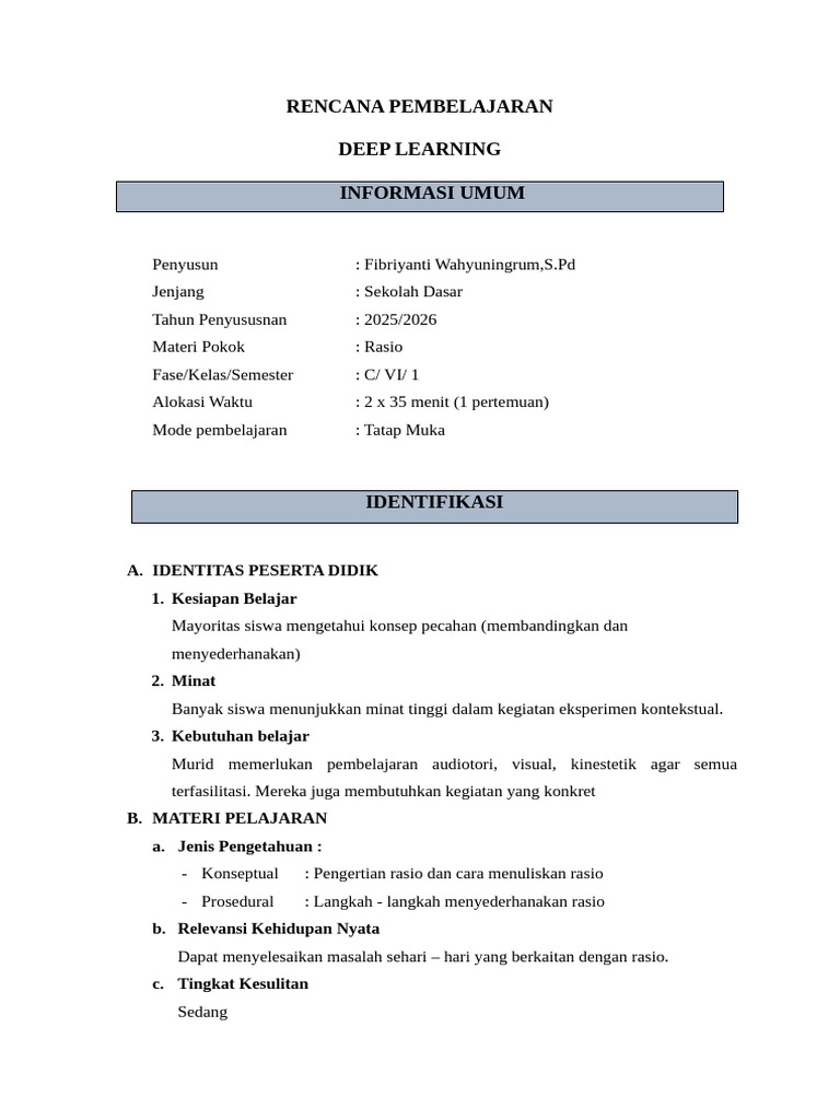 Rancangan Pembelajaran Rasio | PDF