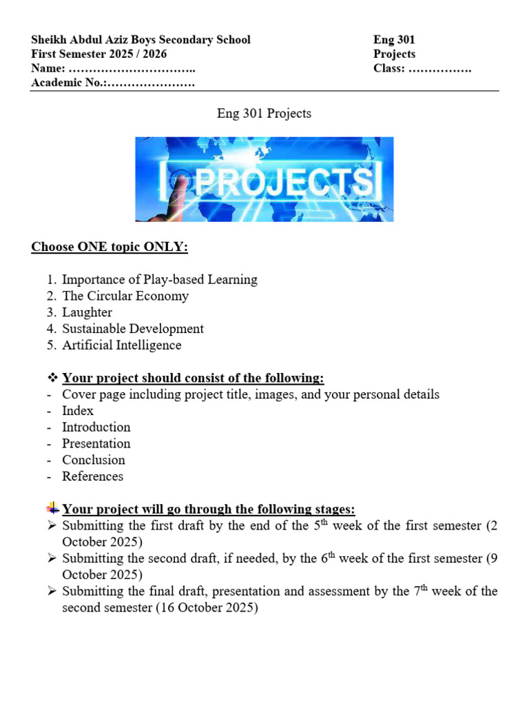 Eng 301 Project Guidelines 2025-2026 | PDF