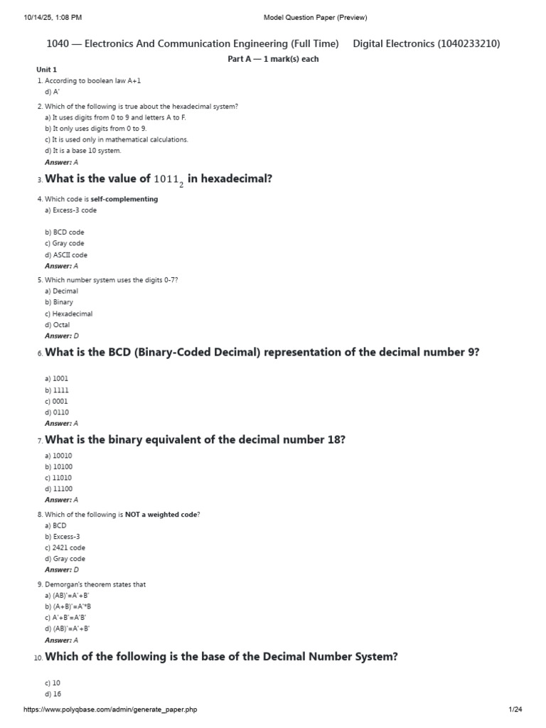 Digital Electronics Model Question Paper | PDF | Read Only Memory ...